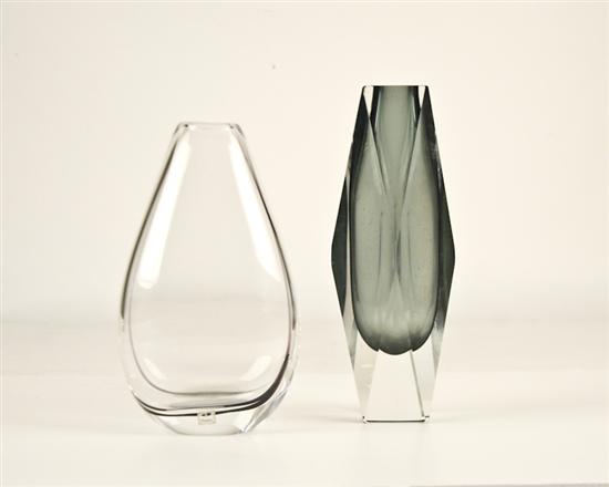 Appraisal: Kosta Boda Clear Vase and Unmarked Prism Cut Smoky Glass