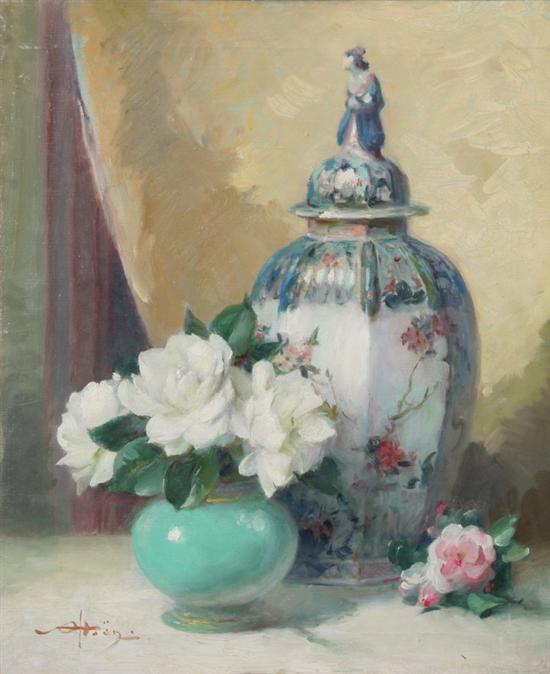 Appraisal: ALFRED-GEORGES HOEN French - CHINESE GINGER JAR WITH CAMELLIAS IN