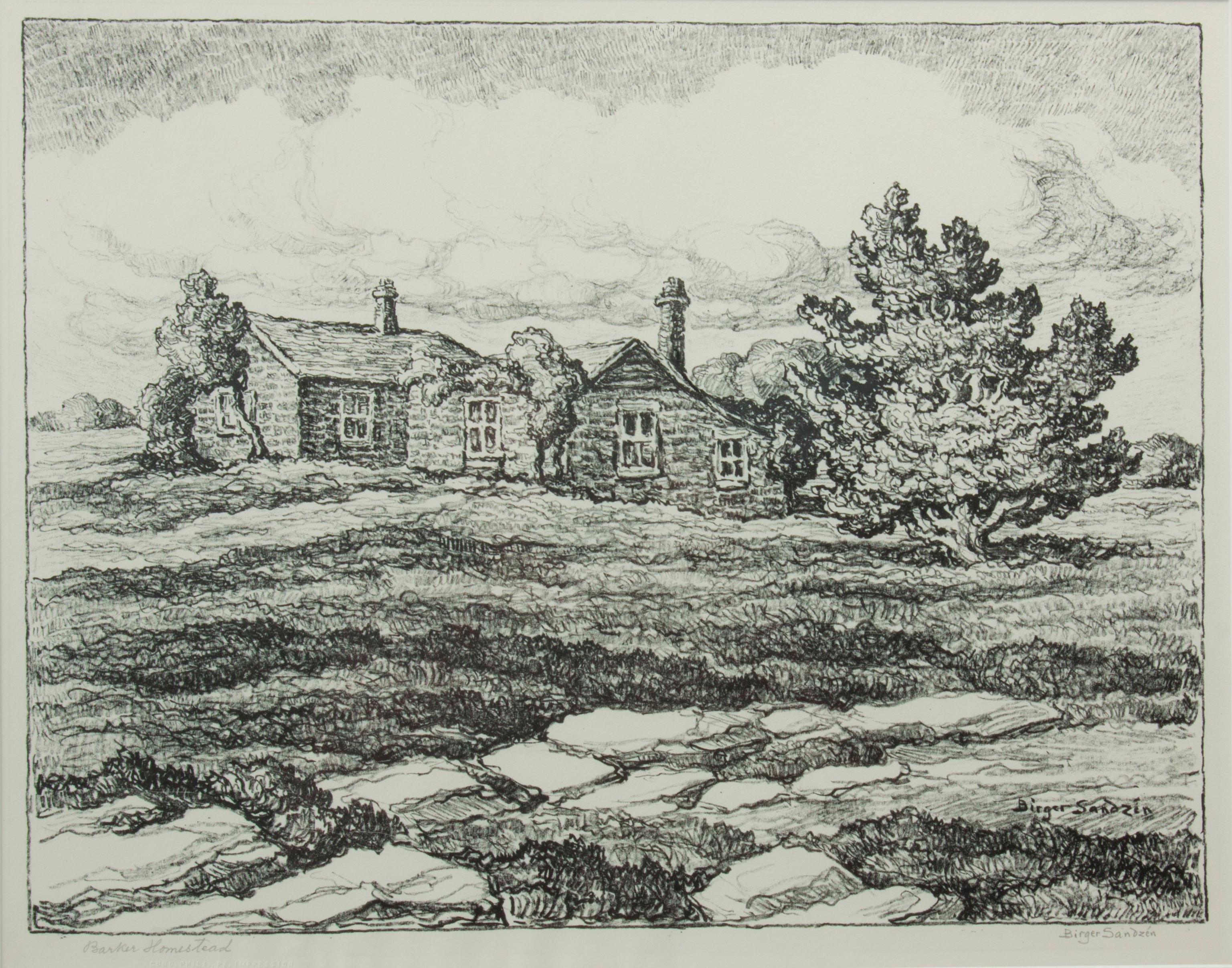 Appraisal: BIRGER SANDZEN 'BARKER HOMESTEAD' SIGNED LITHOGRAPH Birger Sandzen Swedish-American -