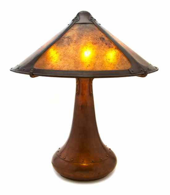 Appraisal: An Arts and Crafts Copper and Mica Lamp Dirk Van