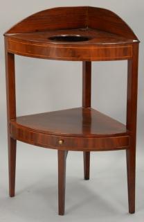 Appraisal: Federal mahogany inlaid corner wash stand ht wd dp Federal