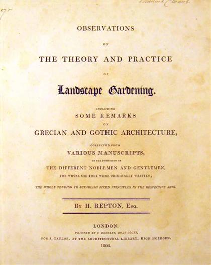 Appraisal: vol Repton Humphry Observations on The Theory and Practice of