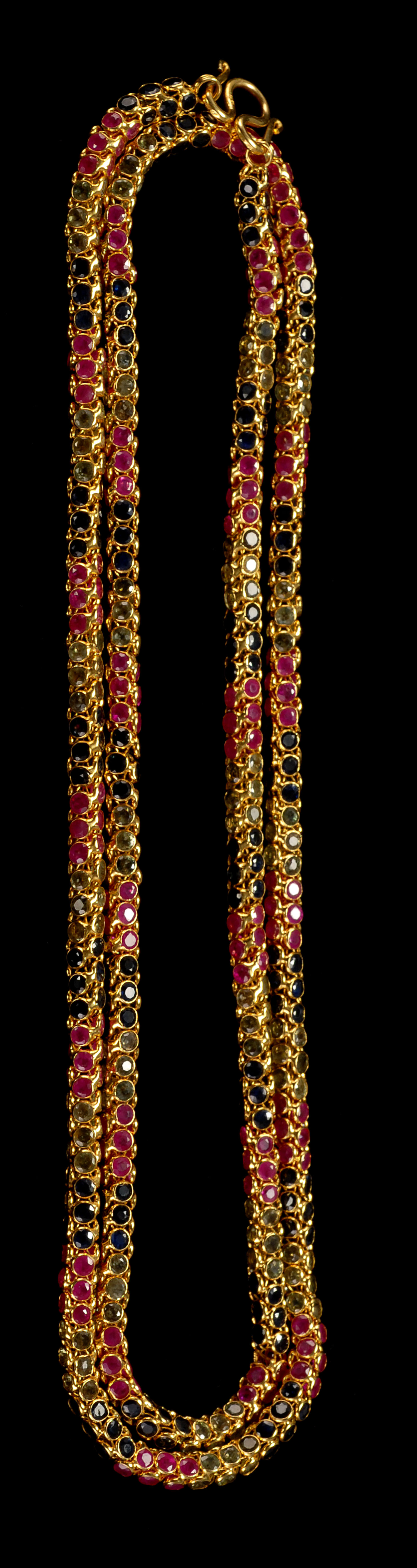 Appraisal: KT YELLOW GOLD SAPPHIRE RUBY AND GREEN STONE NECKLACE Inset