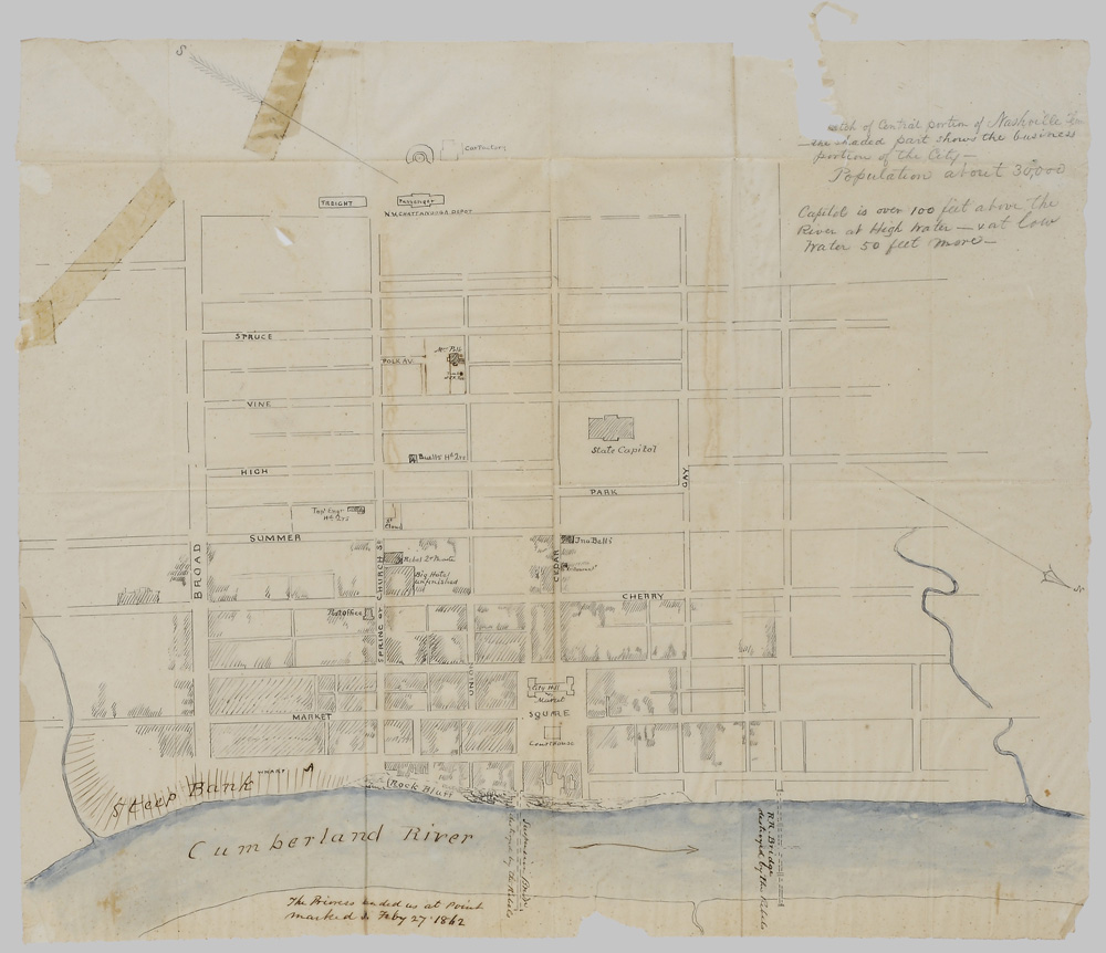 Appraisal: Civil War Manuscript Map of Nashville Tenn