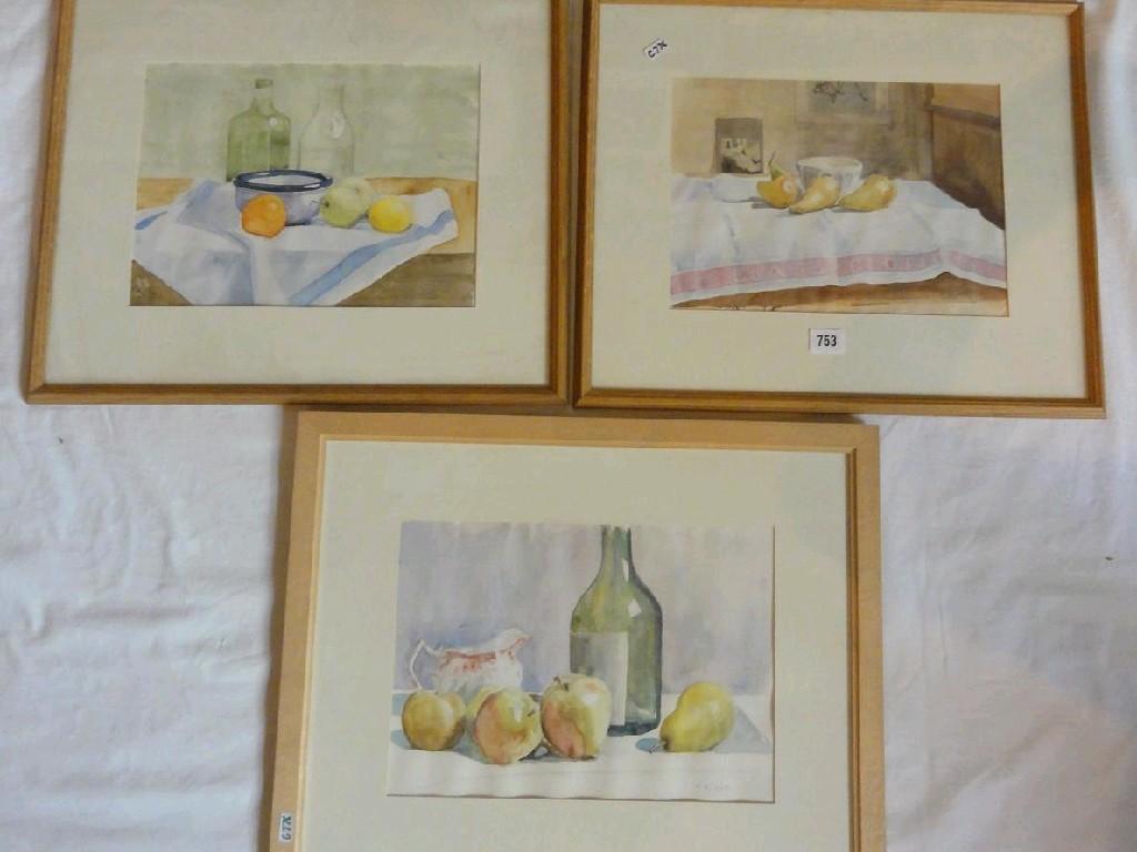 Appraisal: A collection of three watercolours of still lifes with fruits