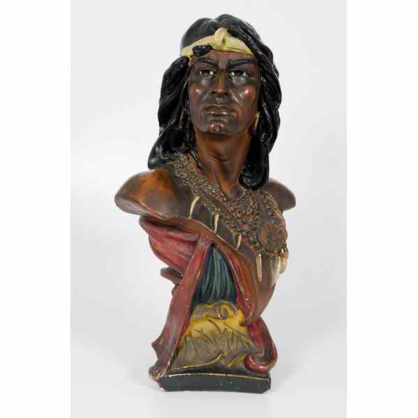 Appraisal: Indian Chief Bust Hiawata Painted chalkware bust ca early s