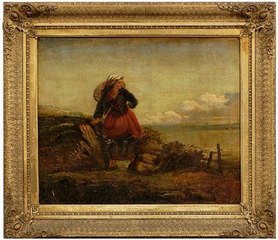 Appraisal: Chester Earles painting peasant woman carrying basket on a shore