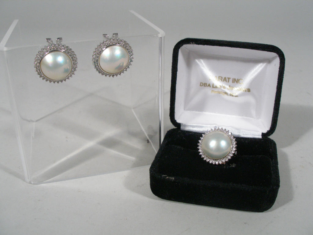 Appraisal: Mobe Pearl Earrings and Ring silver round pearls set in