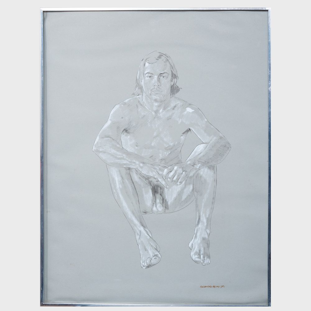 Appraisal: Alejandro Reino Seated Nude Ink and gouache on grey paper