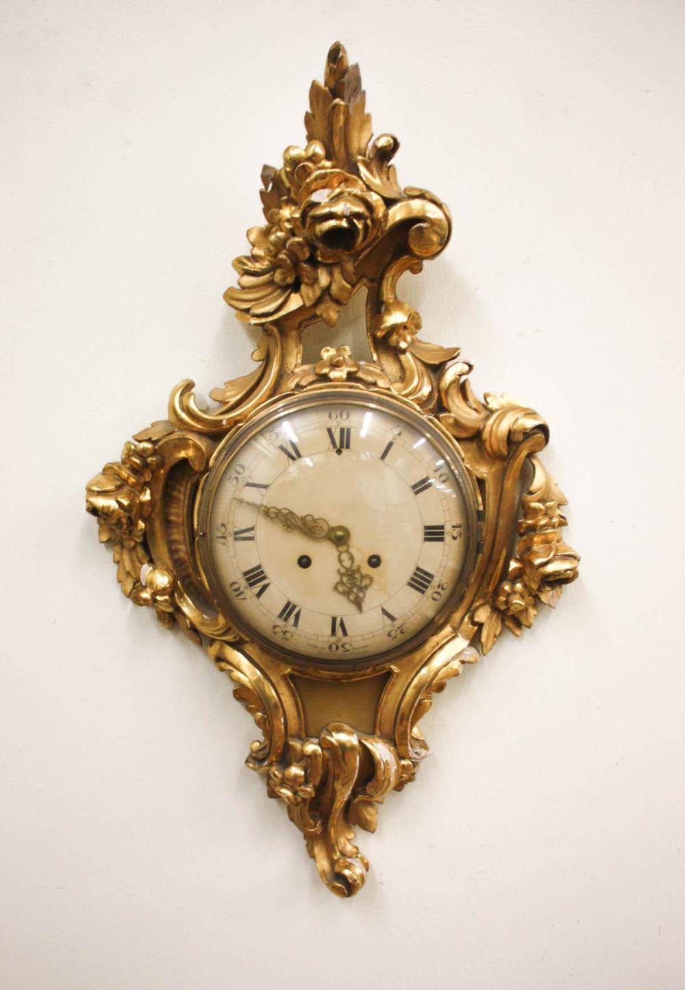 Appraisal: SWEDISH GILDED WOOD AND GESSO CARTEL CLOCK Westerstrand Urfabrik Co