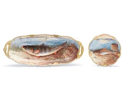 Appraisal: Limoges hand painted fish platter and plates late th century