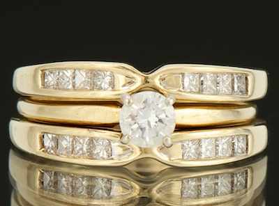 Appraisal: A Ladies' Diamond Wedding Set k yellow gold engagement ring