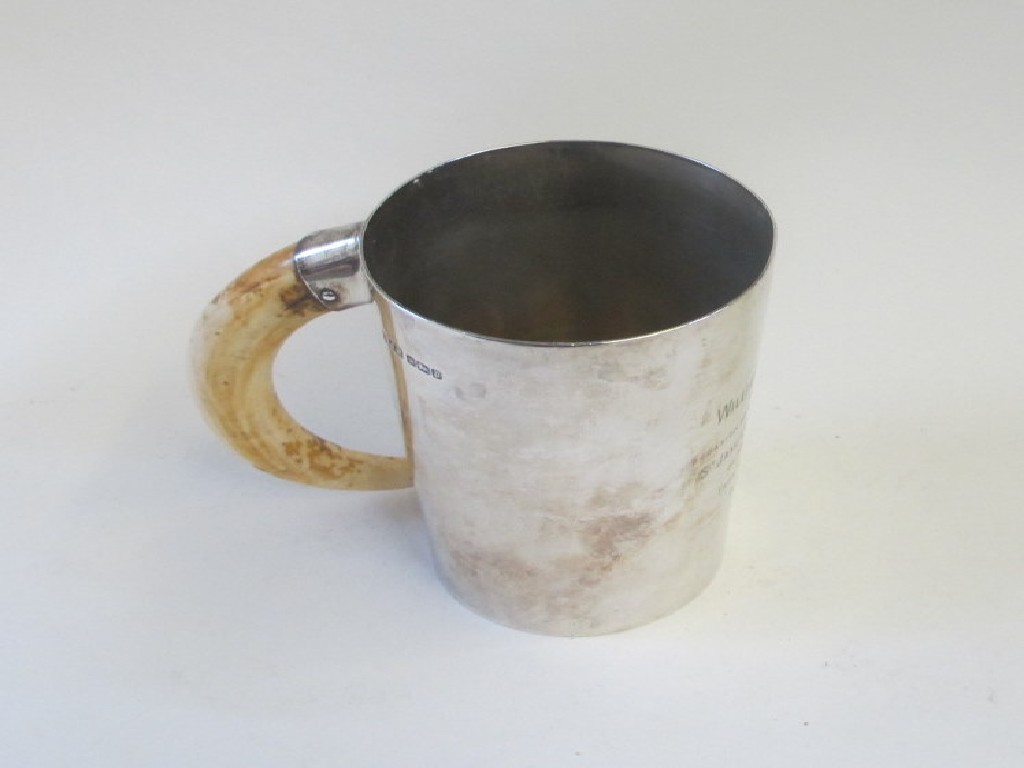 Appraisal: Silver tankard with tusk handle Sheffield