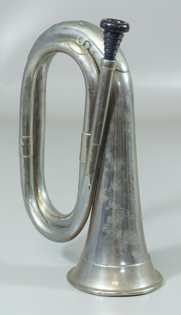 Appraisal: British military bugle with presentation engraving Presented to the Officers