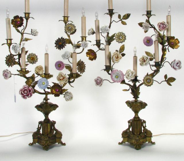 Appraisal: Pair of Vintage Cast Metal Seven Branch French Lamps with