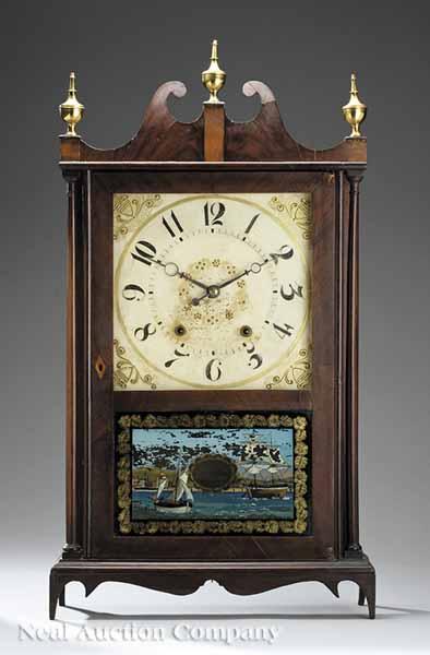 Appraisal: An American Federal Mahogany Pillar and Scroll Shelf Clock c