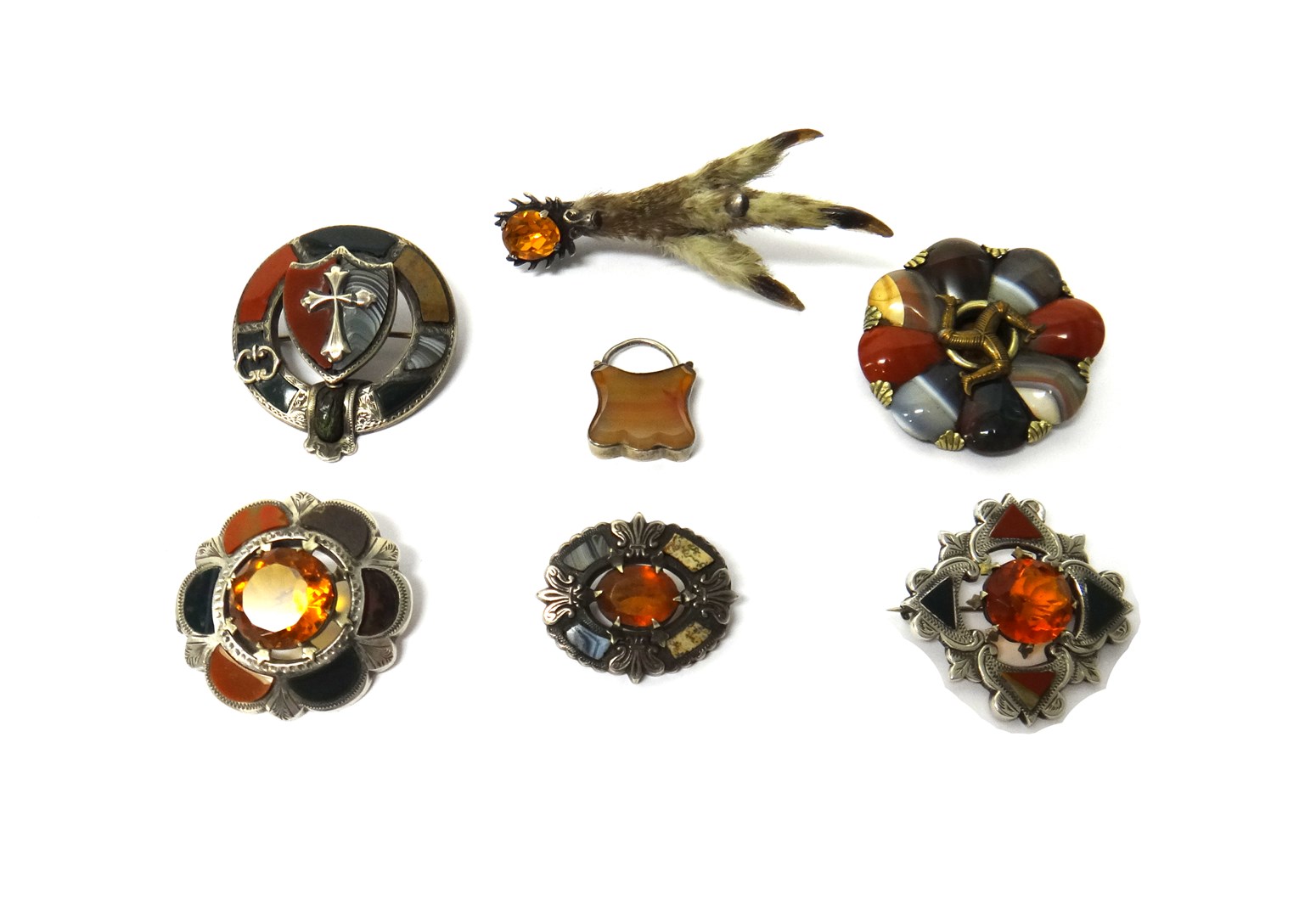 Appraisal: A Scottish style vary coloured agate set brooch designed as