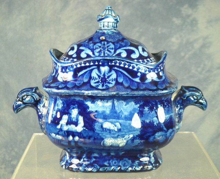 Appraisal: Staffordshire blue transfer covered sugar bowl shepherd with flock farm