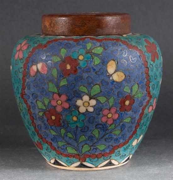 Appraisal: Japanese cloisonne on earthenware jar fourth quarter- th century cloisonne