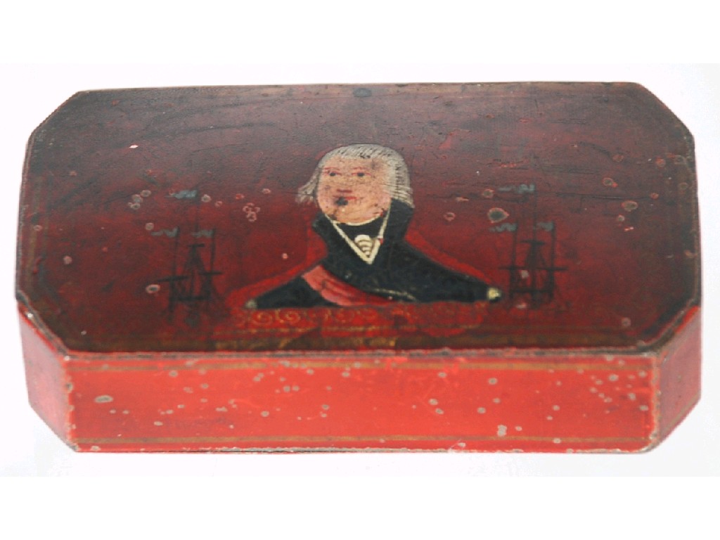 Appraisal: EARLY NINETEENTH CENTURY COLD PAINTED TIN SNUFF BOX oblong with