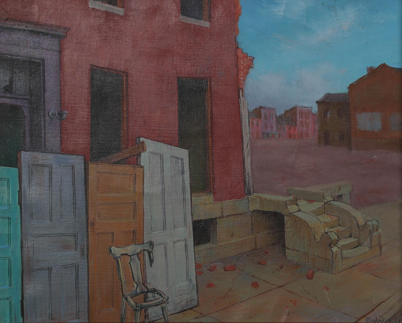 Appraisal: Jacob Glushakow Neighborhood Demolition oil American - Oil on canvas