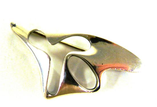 Appraisal: Jewelry sterling silver Georg Jensen elongated pin abstract asymmetrical pierced