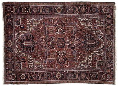 Appraisal: Heriz rug large central medallion on brick red field mid