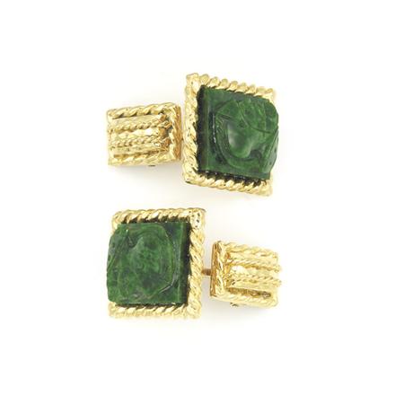 Appraisal: Pair of Gold and Carved Jade Cufflinks David Webb Estimate