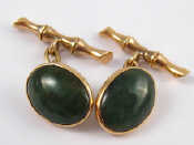 Appraisal: A pair of yellow metal tests carat gold jade cufflinks