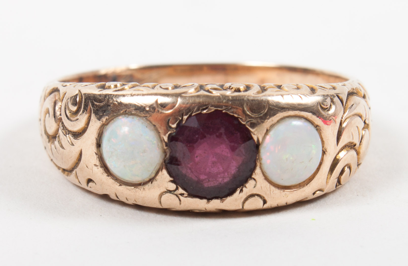 Appraisal: Gentleman's K gold opal garnet ring size grams