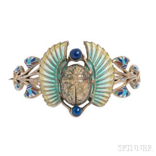 Appraisal: Art Deco Egyptian Revival Gilt-silver Enamel and Lapis Bracelet the