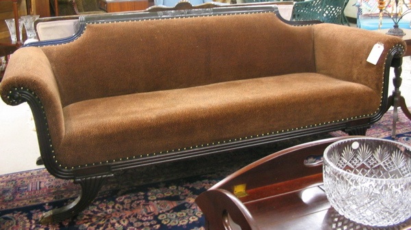 Appraisal: FEDERAL STYLE MAHOGANY SCROLL-ARM SOFA American mid th century with