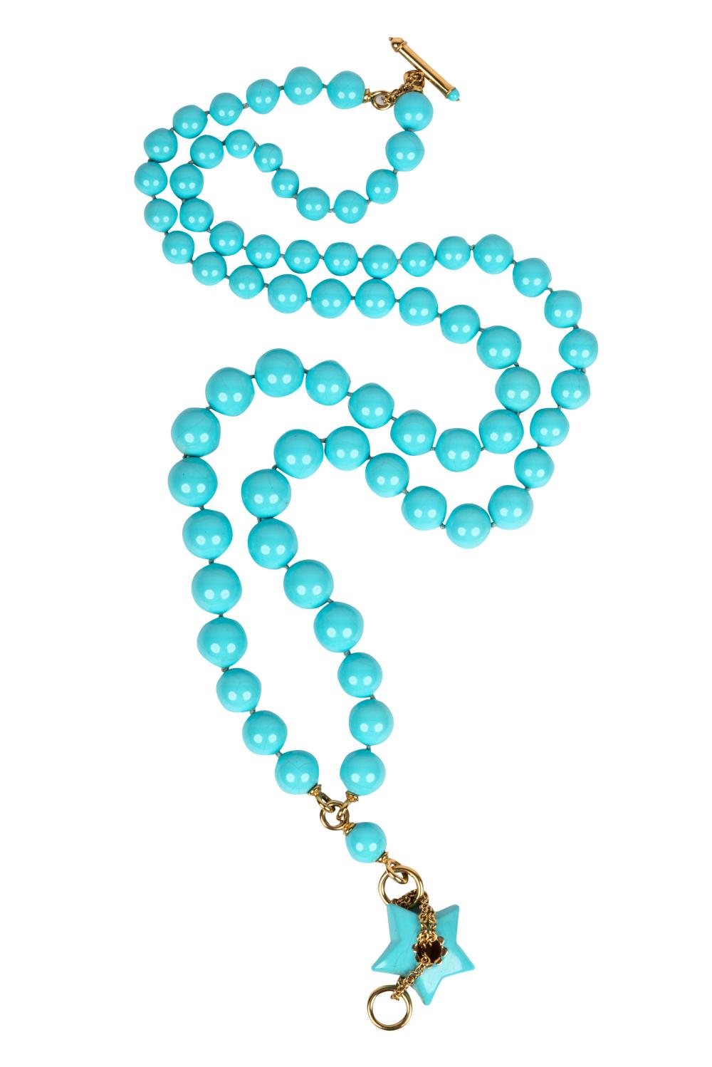 Appraisal: KARAT YELLOW GOLD TURQUOISE DOUBLE STRAND NECKLACEthe turquoise measuring between