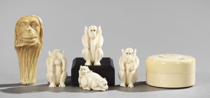 Appraisal: Diverse Six-Piece Collection of Japanese Meiji Carved Ivory and Bone