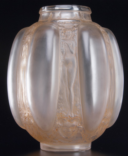 Appraisal: R LALIQUE Vase Six Figurines Et Masques clear and frosted