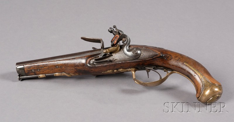 Appraisal: Double-barrel Flintlock Pistol late th century walnut handle with inlaid