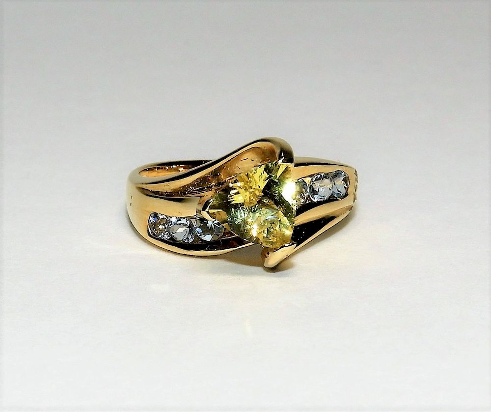 Appraisal: K Yellow Gold Citrine Zirconia Cocktail Ring Contemporary Triangular cut