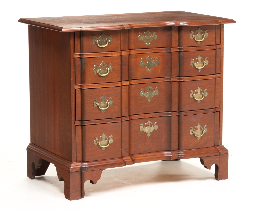 Appraisal: AMERICAN CHIPPENDALE STYLE BLOCK FRONT CHEST Late th century mahogany