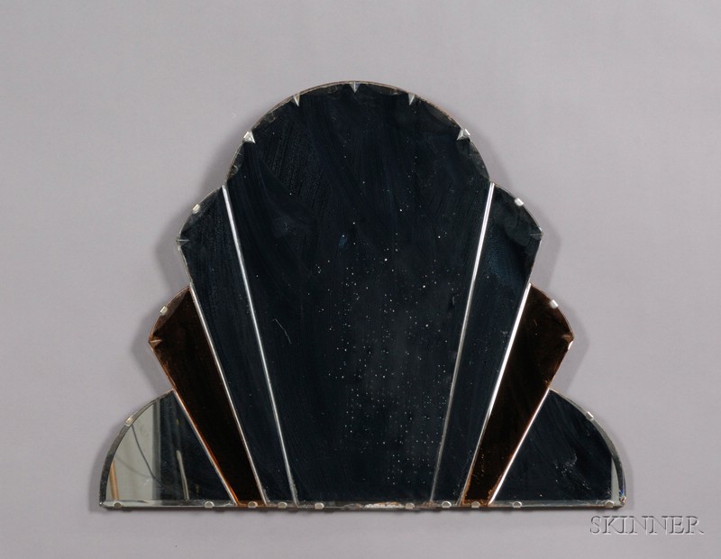 Appraisal: Art Deco Fan-shaped Mirror possibly France shaped and cut glass