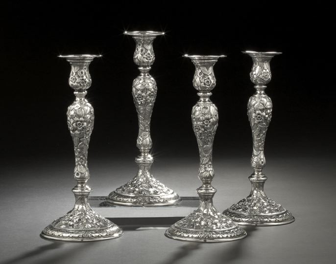 Appraisal: Set of Four Sterling Silver Baltimore Rose Candlesticks first quarter