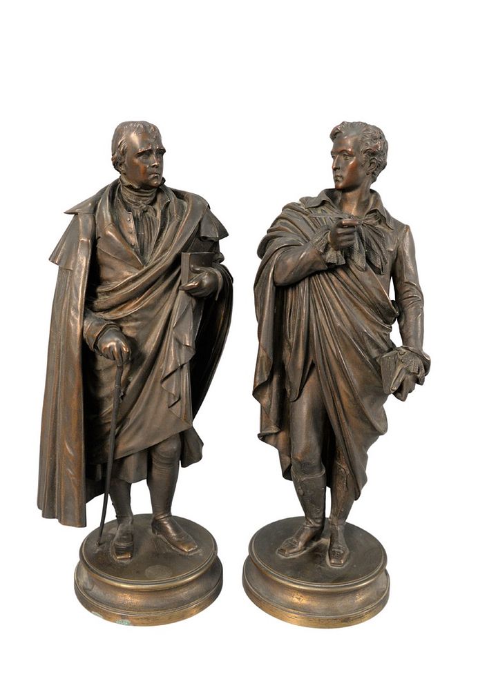 Appraisal: Two Bronze Figural Statues standing figure of a poet holding