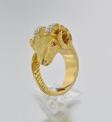 Appraisal: An k Gold and Diamond Ram Ring k yellow gold