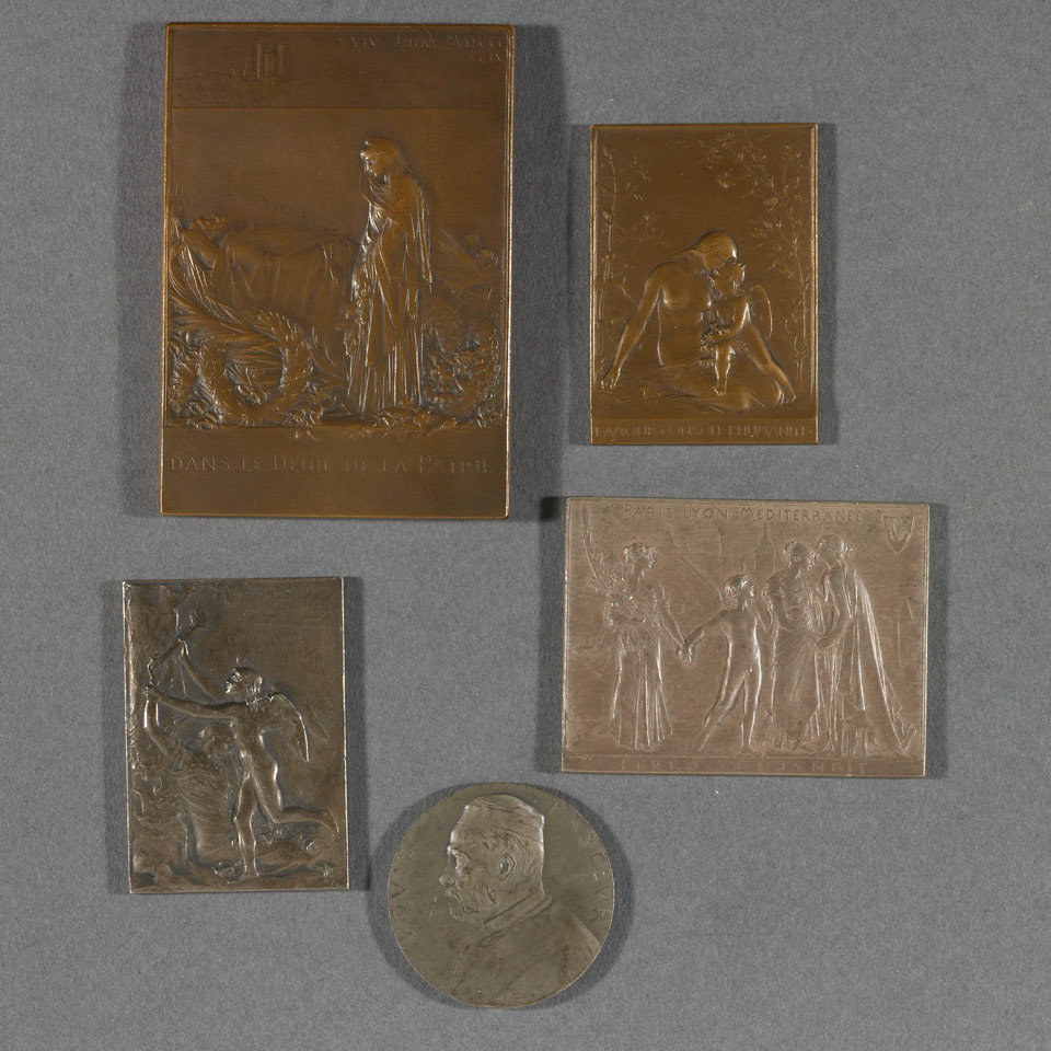 Appraisal: Group of Five French Silver and Bronze Medals and Plaques