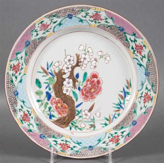 Appraisal: Chinese Export Famille Rose porcelain plate circa floral vignette cross-hatched