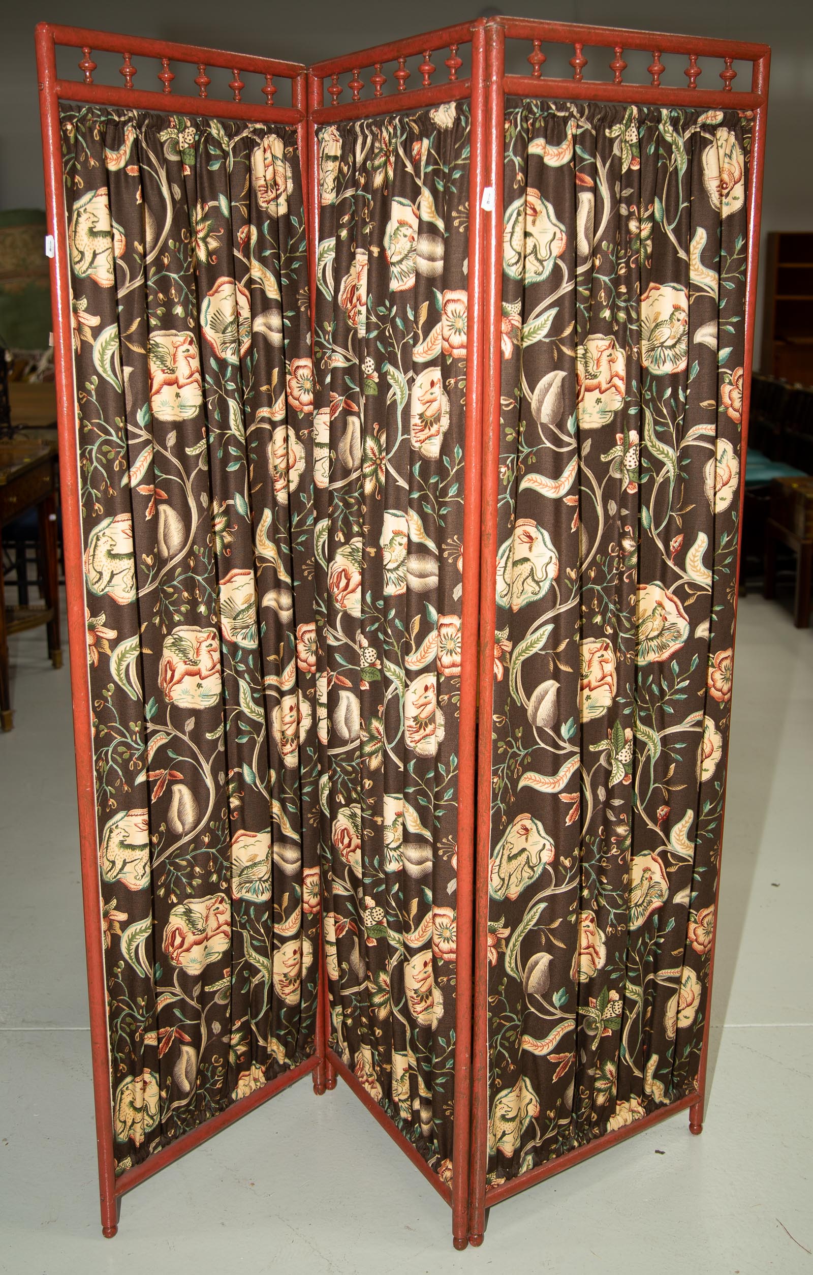 Appraisal: THREE PANEL FOLDING SCREEN Stick and ball style with modern