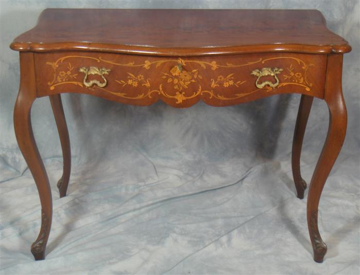 Appraisal: Inlaid French style console table w h Estimate -