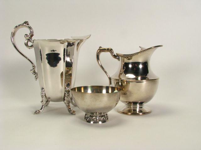 Appraisal: Sterling Compote and Silver Plated Pitchers including International Sterling condiment