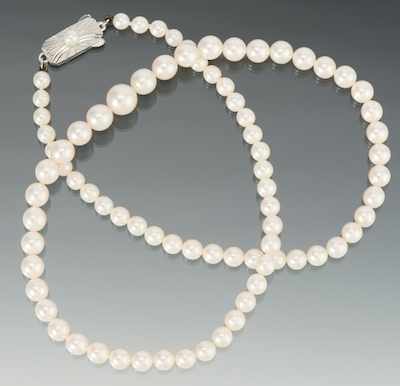 Appraisal: A Mikimoto Pearl Necklace Individually strung cultured pearl necklace pearls