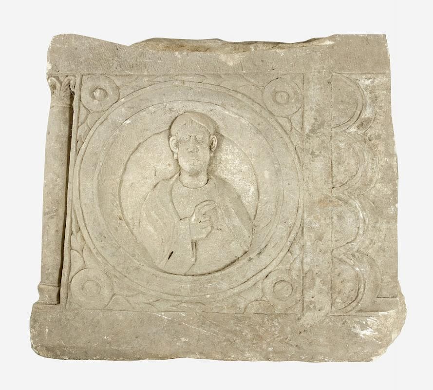 Appraisal: A Roman Stone relief A Roman stone relief quadratic plinth