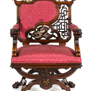 Appraisal: A French Parcel Gilt and Mother-of-Pearl Inlaid Armchair Attributed to